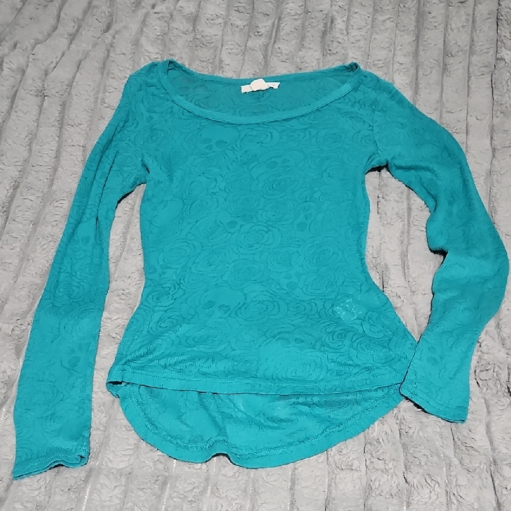 Derek Heart Blue Fitted Asymmetrical Blouse